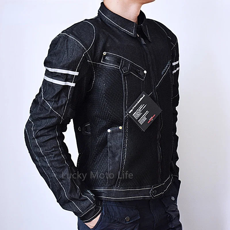 KOMINE JK-006 Motorcycle Denim Mesh Racing Jacket – Breathable