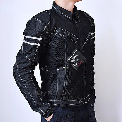 Komine JK-006 Mesh Motorcycle Jacket – Breathable Denim Racing