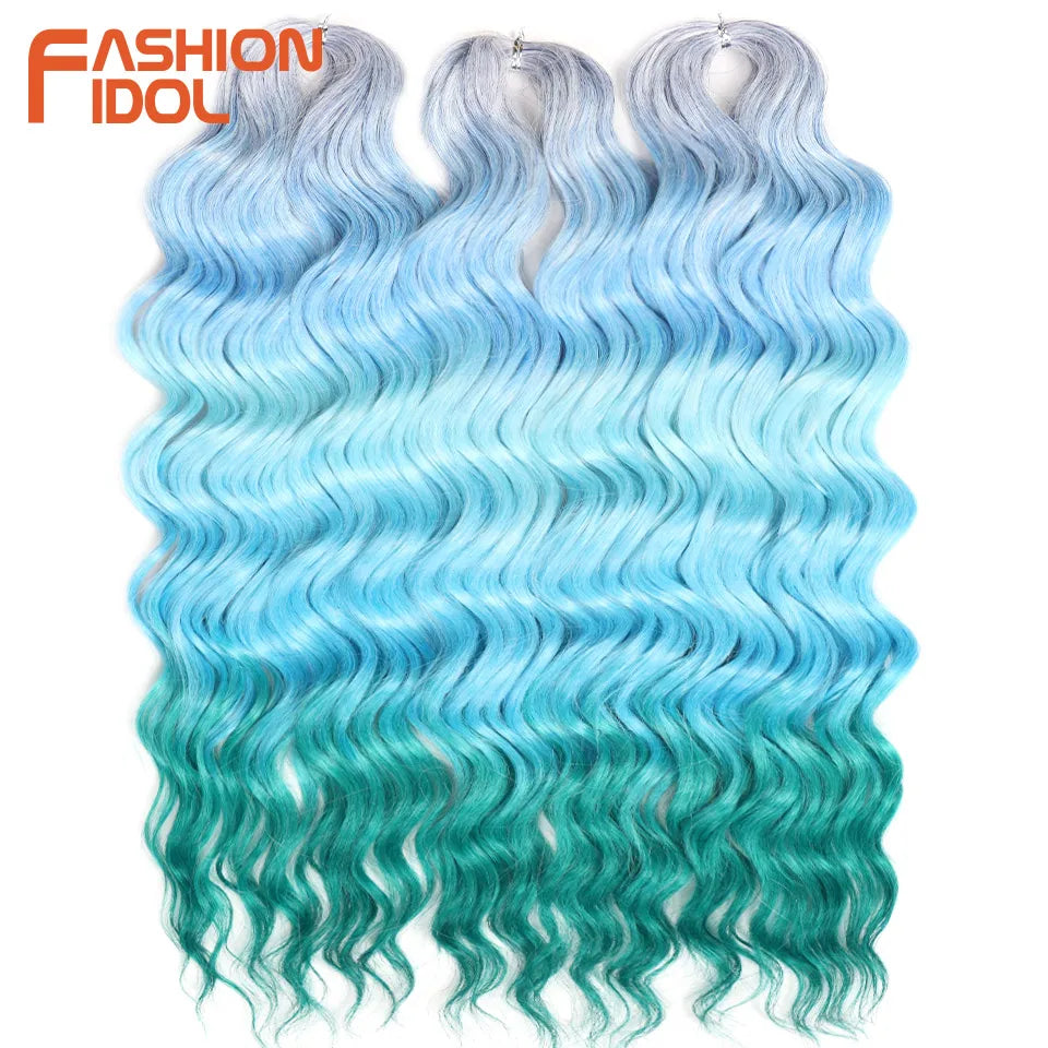 Anna 24 Inch Synthetic Hair Water Wave Braiding Extensions Ombre Blonde Deep Afro Curl Twist Crochet