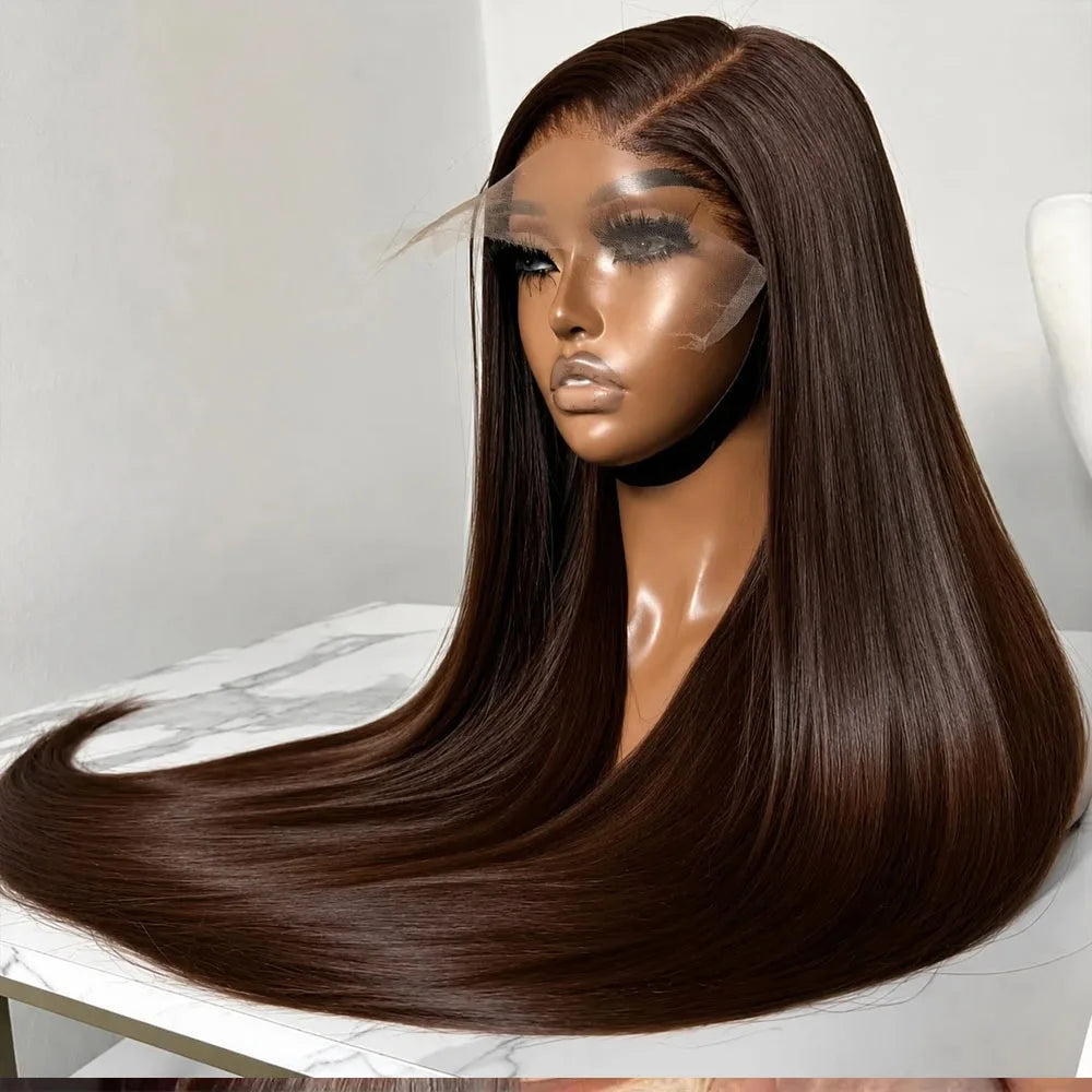 13x4 Lace Front Wig Human Hair – Chocolate Brown Straight Wig 200% & 250% Density