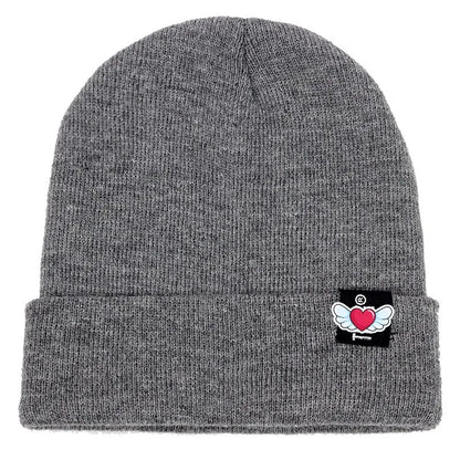 Winter Knit Beanie with Heart Wing Embroidery – Warm Cuffed Hat