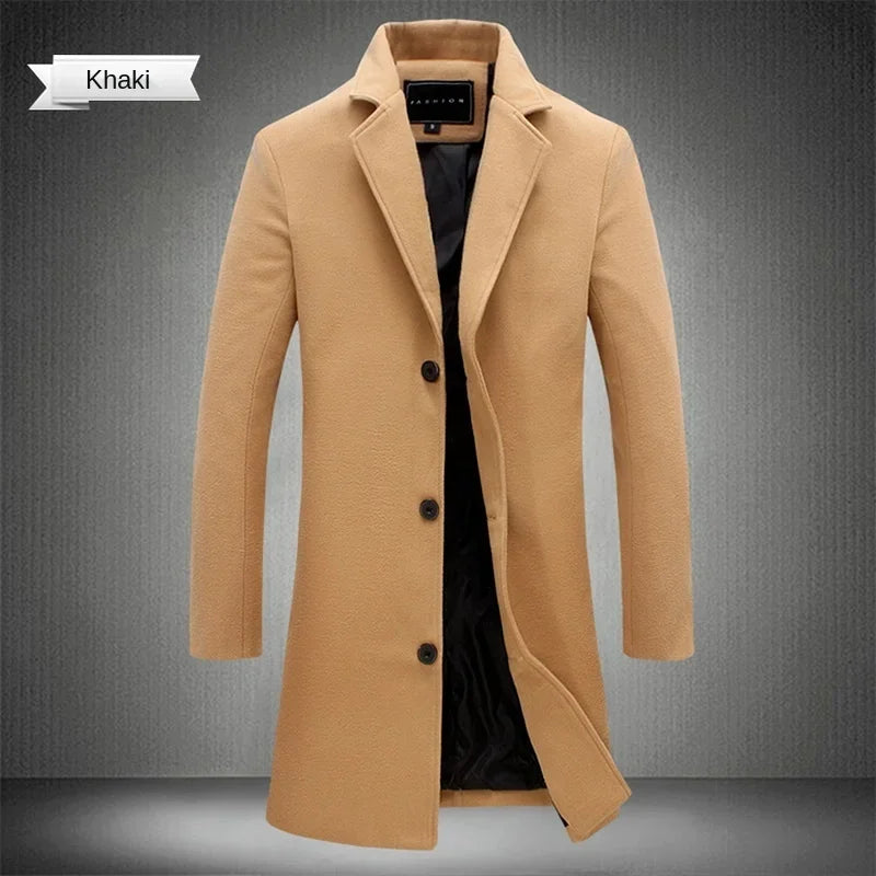Men's Slim Wool-Blend Long Overcoat – Business Casual Windbreaker