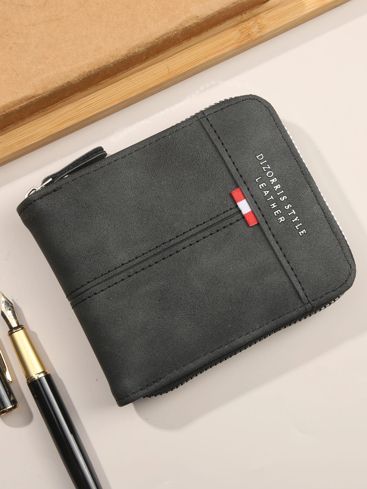 Men's Zipper Wallet – Short Trifold Retro PU Leather Bifold