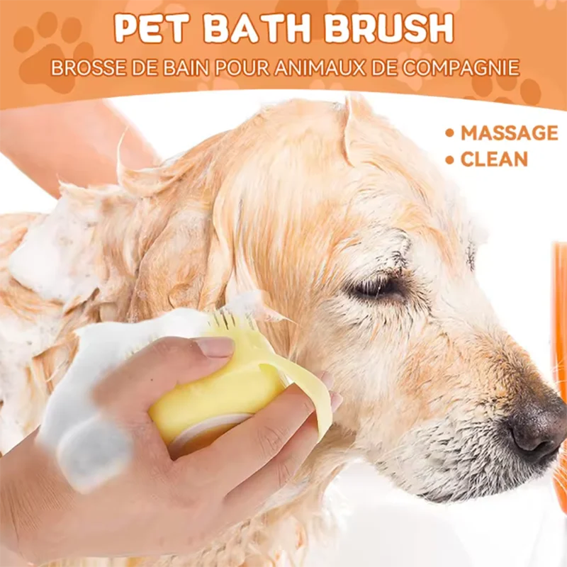 Silicone Pet Bath Massage Brush with Shampoo Dispenser