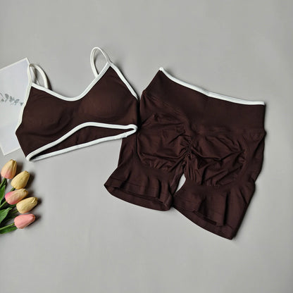 Seamless Yoga Set Women 2-Piece Sports Bra & Booty Shorts
