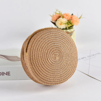 Round Straw Crossbody Bag – Handwoven Rattan Beach Bag for Women