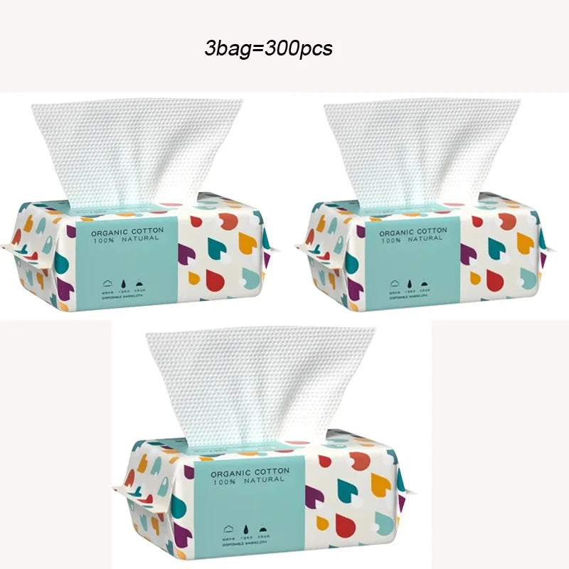 Disposable Face Towel – 100% Organic Cotton Dry & Wet Use (100pcs/bag)