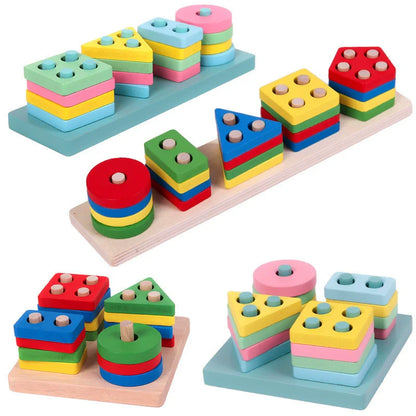 Montessori Wooden Shape Sorting Stacking Toy for Toddlers