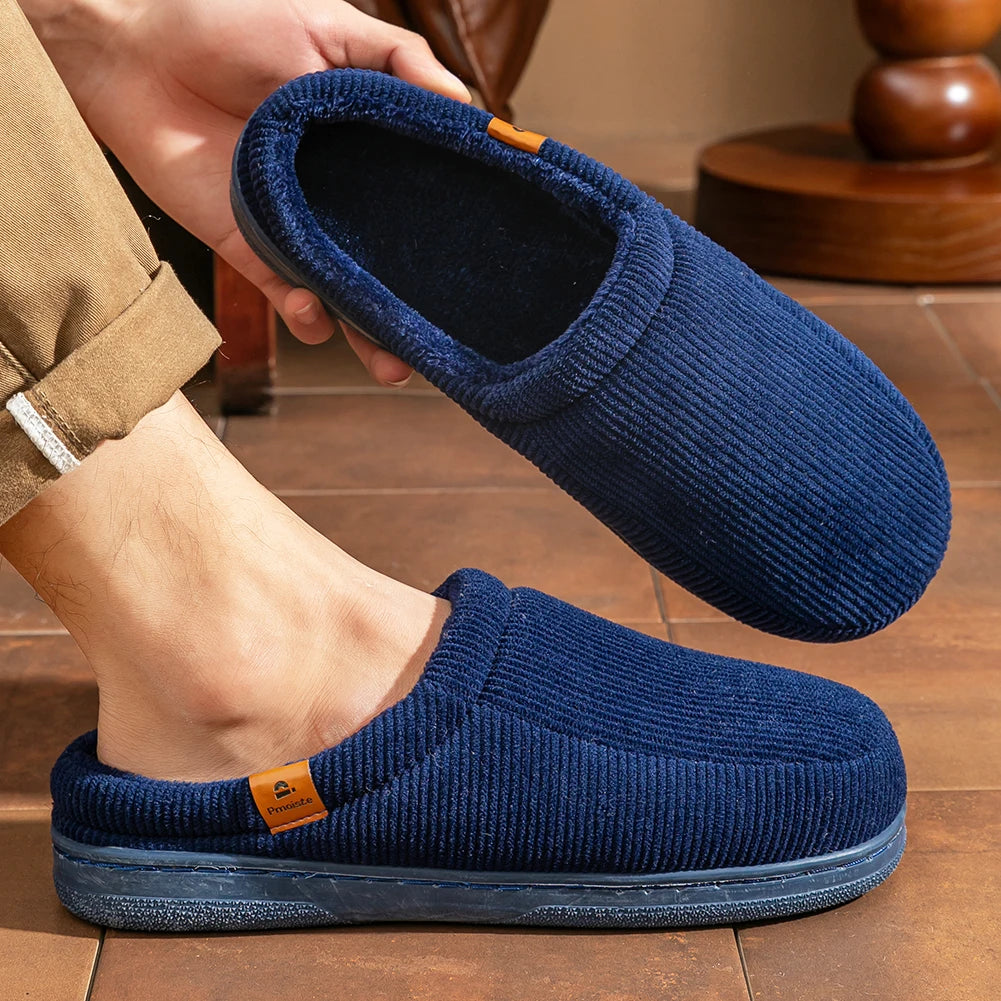 Winter Men S Slippers Tpr Sole Anti Slip Stripe Design Warm Soft Comfortable Memory Foam Indoor