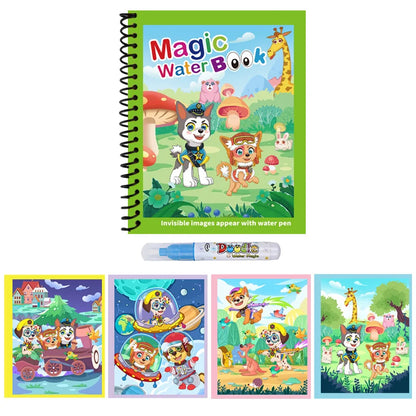 Magic Water Coloring Book for Kids with Water Pen – Animal Cartoon Reusable Drawing Book
