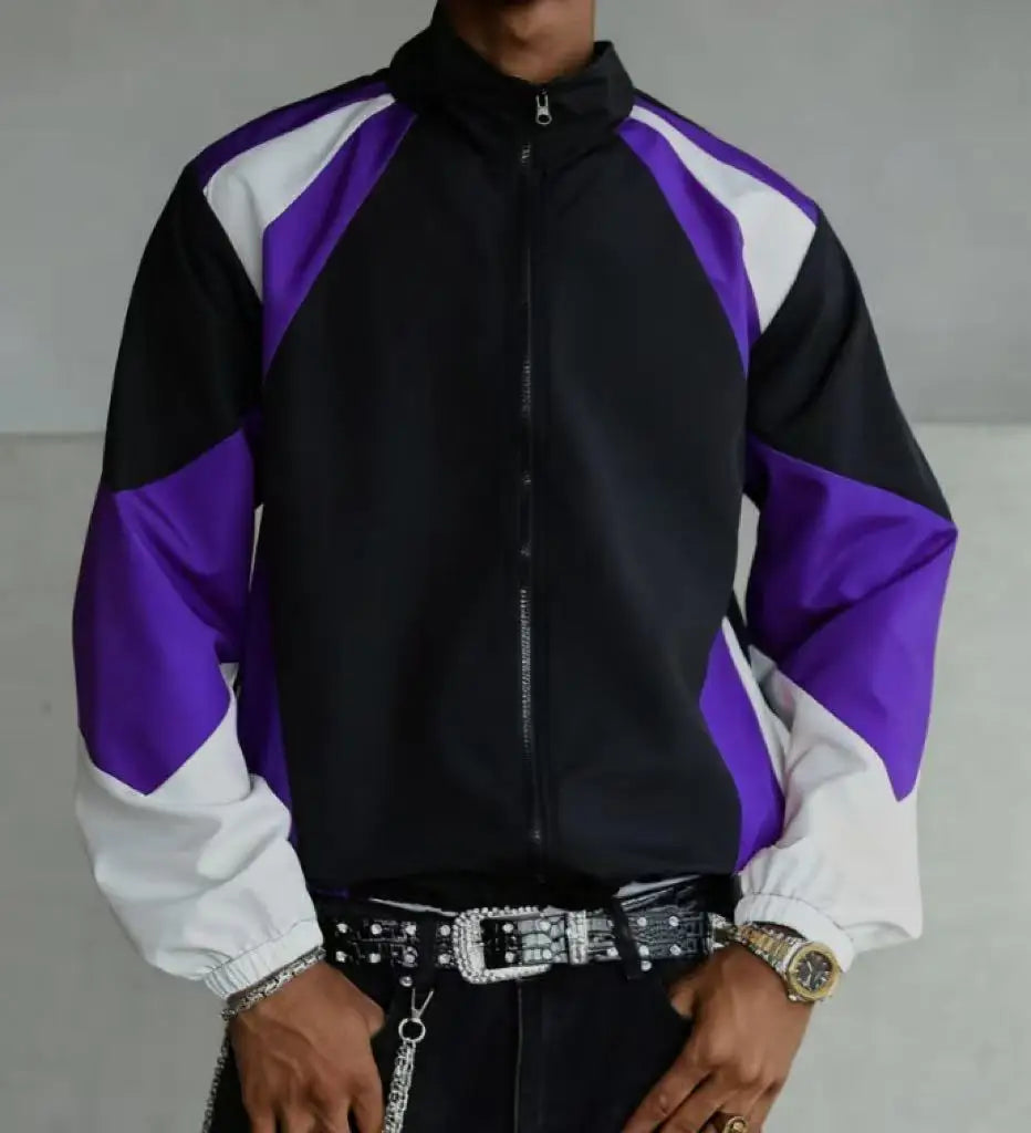 Men's Color-Block Windbreaker Jacket – Lightweight Casual Zip-Up