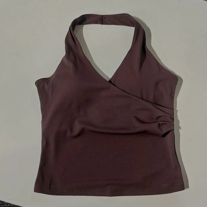 Women's Halter Neck Yoga Sports Bra – V-Neck Fitness Crop Top