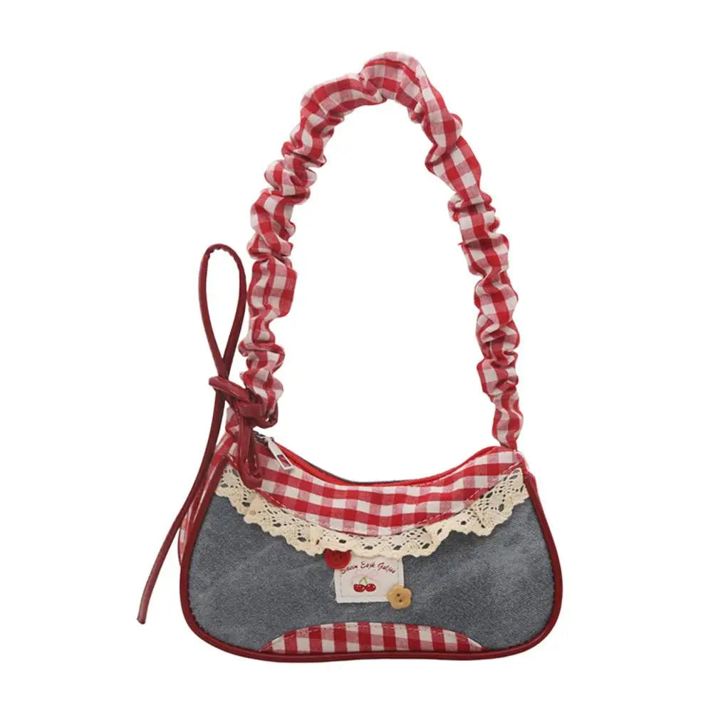 Gingham Lace Shoulder Bag – Cute Underarm Bag for Women