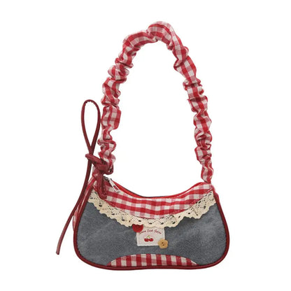 Gingham Lace Shoulder Bag – Cute Underarm Bag for Women