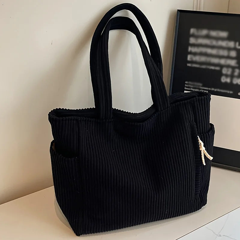 Corduroy Tote Bag Large Capacity Shoulder Handbag