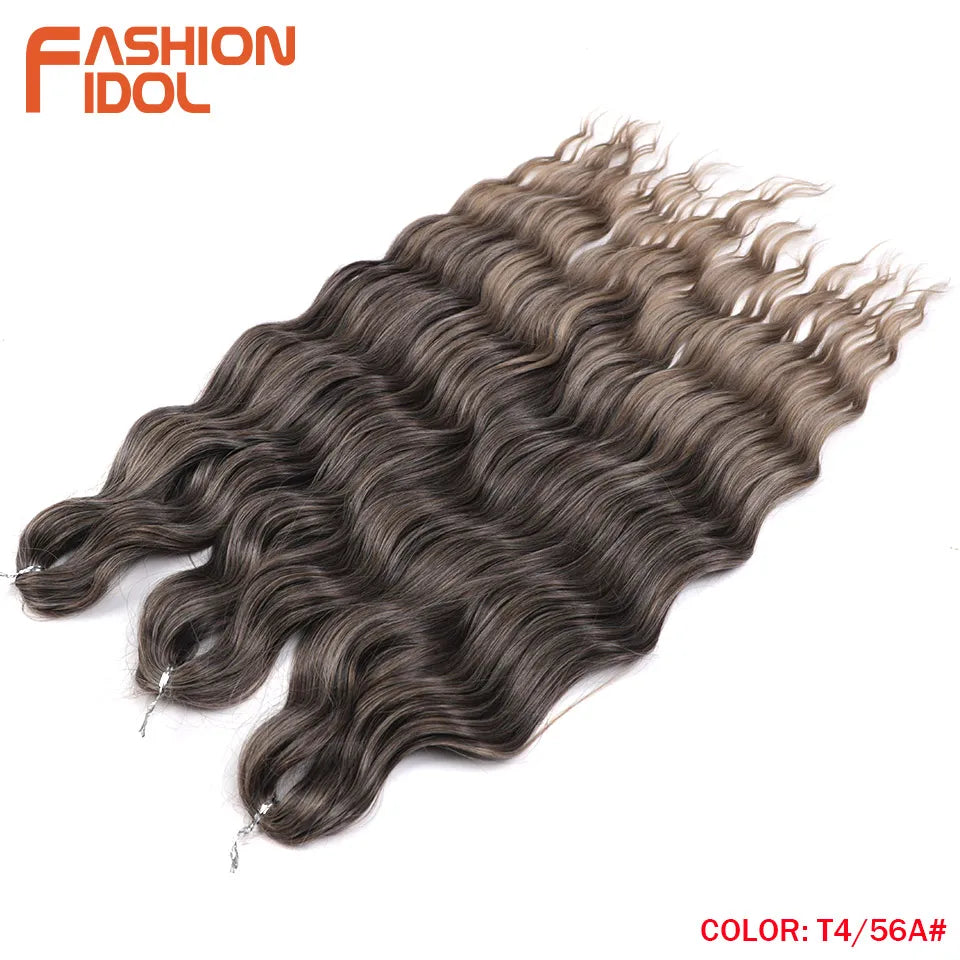 Anna 24 Inch Synthetic Hair Water Wave Braiding Extensions Ombre Blonde Deep Afro Curl Twist Crochet
