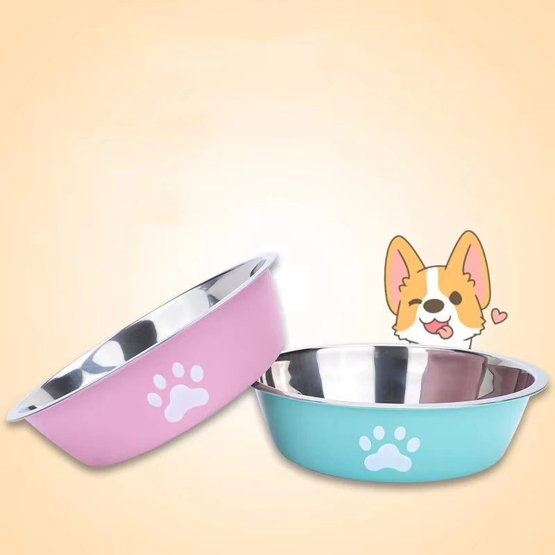 Stainless Steel Pet Bowl with Paw Print – Anti-Slip Dog & Cat Dish