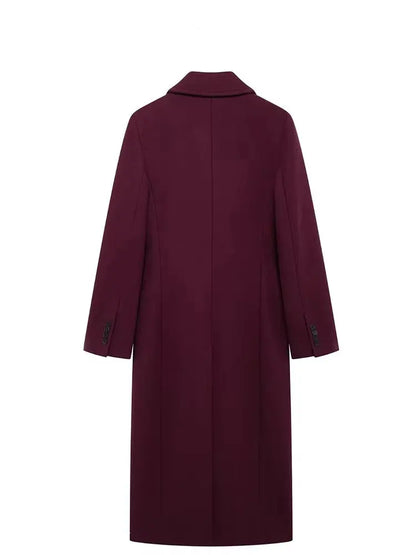 Women's Double-Breasted Wool Blend Coat – Long Lapel Jacket