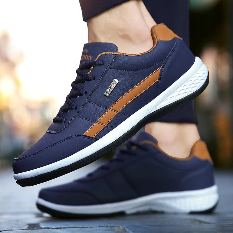 Men's Leather Casual Sneakers Breathable Non-Slip Shoes