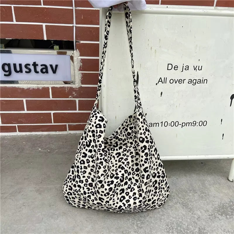 Leopard Print Canvas Shoulder Bag – Korean Style Messenger Bag