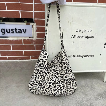 Leopard Print Canvas Shoulder Bag – Korean Style Messenger Bag