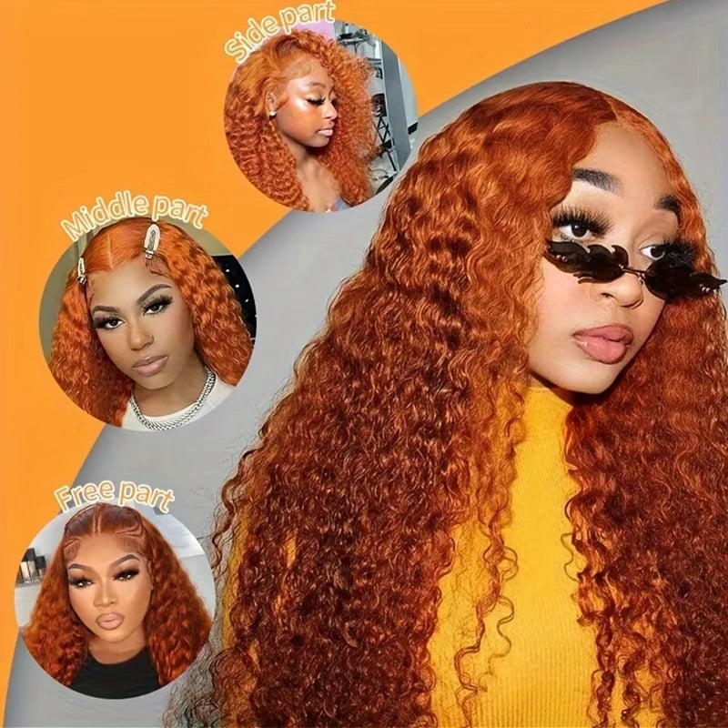 Water Wave Ginger Lace Front Wigs Human Hair 13x4 13x6 350 Colored 100 Brazilian Deep Curly Orange