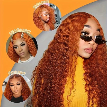 Water Wave Ginger Lace Front Wigs Human Hair 13x4 13x6 350 Colored 100 Brazilian Deep Curly Orange