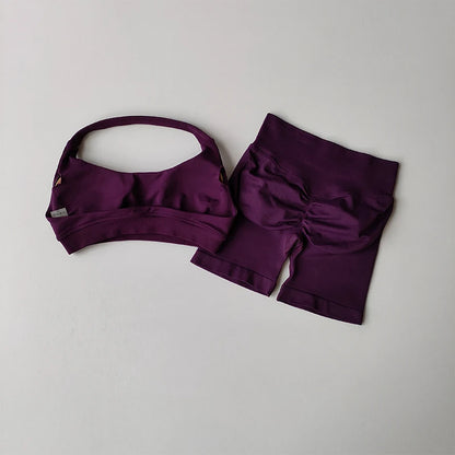 Women's Halter Neck Sports Bra & Scrunch Butt Shorts Set – 2-Piece Activewear