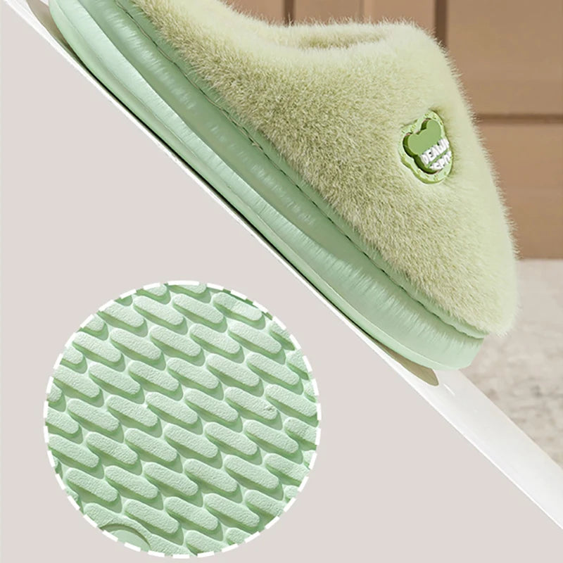 Winter Plush Couple Slippers Men Women Ultra Soft Memory Foam Cloud Comfort Non-Slip Thick Sole
