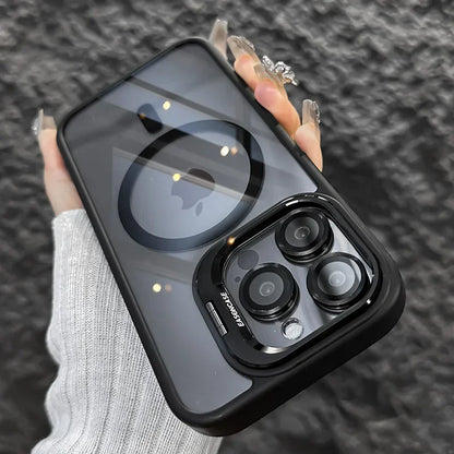 Metal Ring Transparent Shockproof iPhone Case with Camera Lens Protector