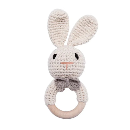 Baby Crochet Rattle & Wooden Teether Toy – BPA-Free Animal Ring