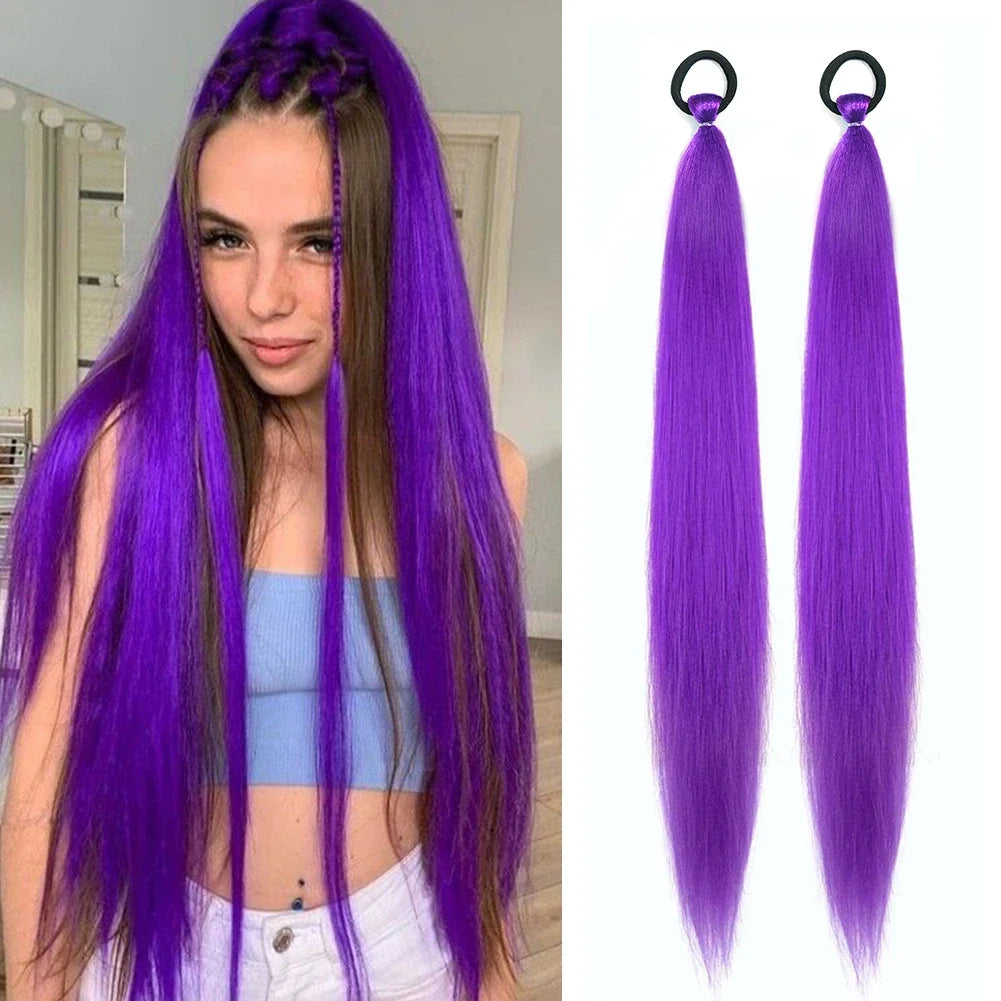 Synthetic Ponytail Extension 2-Piece Set – Long Straight with Rubber Band