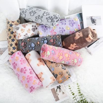 Soft Flannel Pet Blanket – Paw Print Mat for Dogs & Cats
