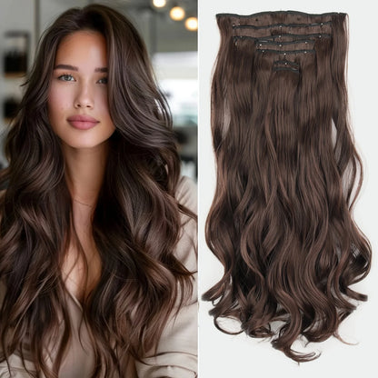 Clip-In Hair Extensions 7pcs 16 Clips Wavy Synthetic 24 Inch