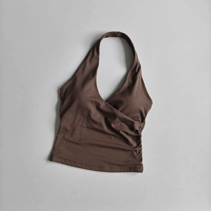 Women's Halter Neck Yoga Sports Bra – V-Neck Fitness Crop Top