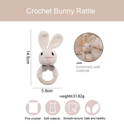 Baby Crochet Rattle & Wooden Teether Toy – BPA-Free Animal Ring
