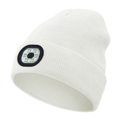 LED Beanie Hat with Headlamp – USB Rechargeable Winter Knit Cap