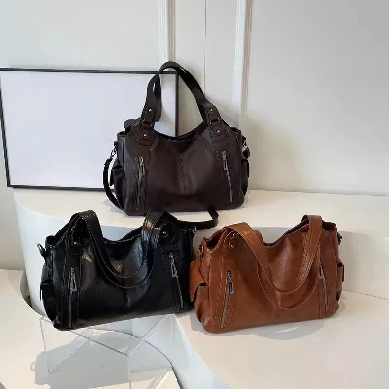 Women's PU Leather Shoulder Bag – Multi-Compartment Crossbody Handbag