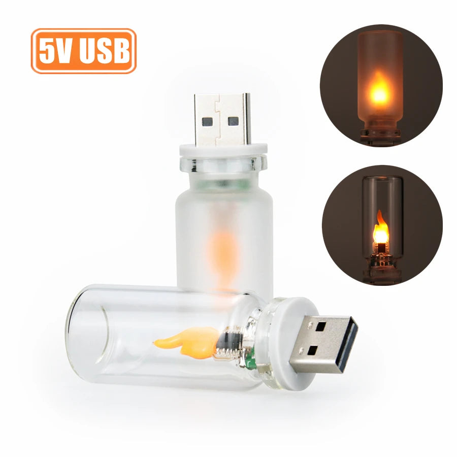 Usb Flame Flickering Led Frosted Clear Glass Candle Night Light Simulated Car Home Room Laptop Pc