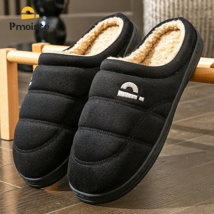 Men's Suede Winter Slippers Memory Foam Fleece-Lined Platform