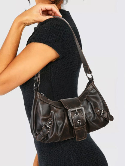 Retro Y2K Leather Shoulder Bag Women's Vintage Hobo Purse