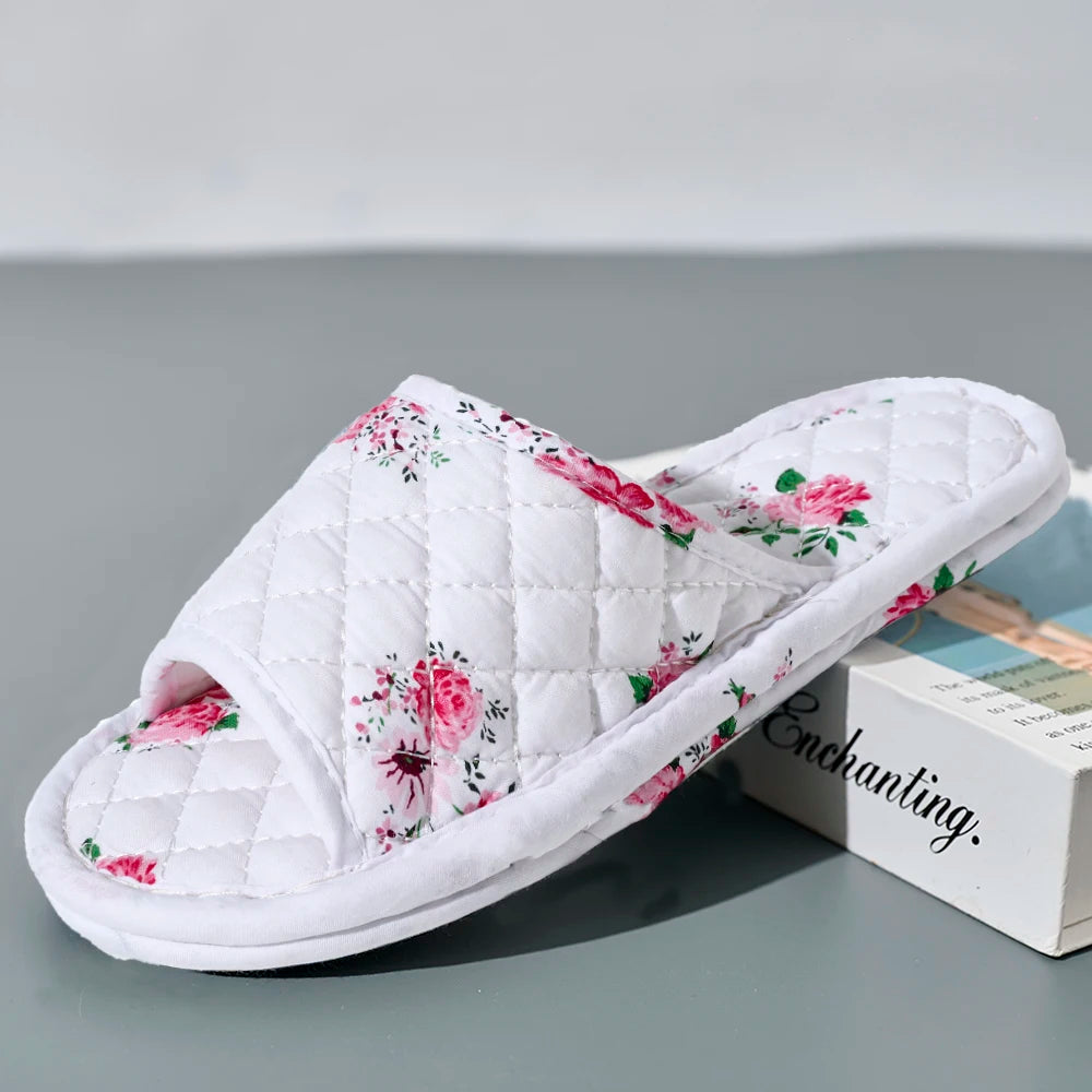 Floral Print Women's Home Slippers – Soft Cotton Anti-Slip Slides
