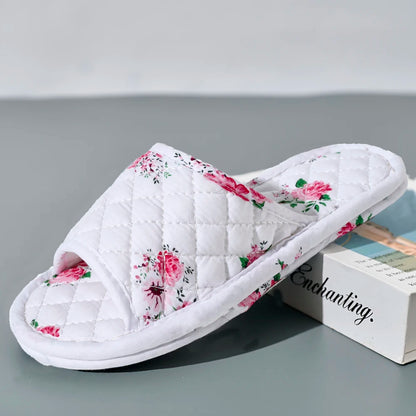 Floral Print Women's Home Slippers – Soft Cotton Anti-Slip Slides