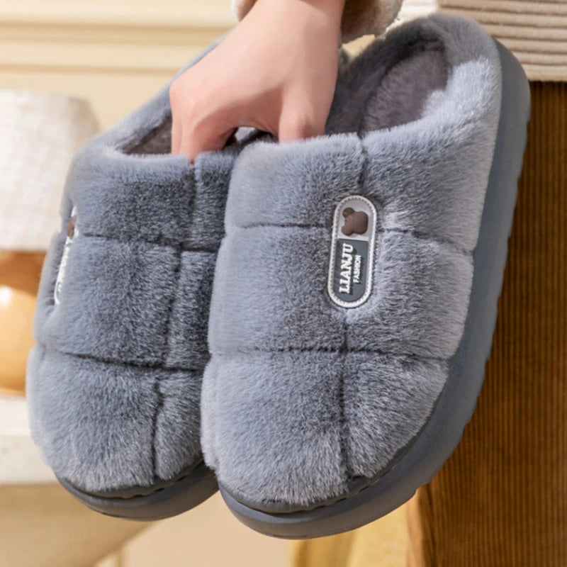 Big Size 50 51 Winter Slippers Women Men Thick Sole Indoor Home Warm Couples Shoes Non-Slip Flat