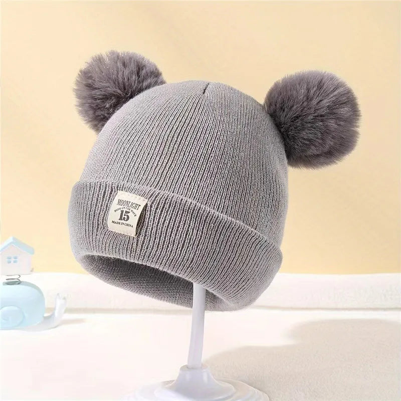 Kids Double Pom Pom Knit Beanie Hat – Warm Winter Hat for Boys & Girls