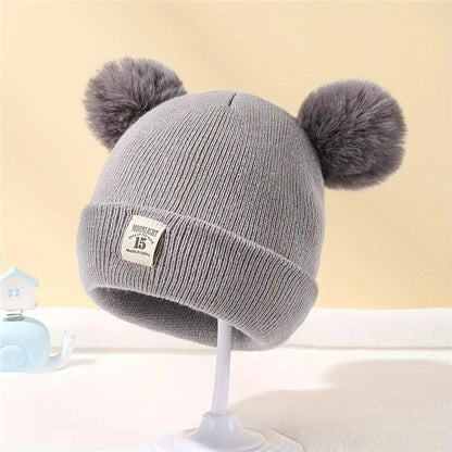 Kids Double Pom Pom Knit Beanie Hat – Warm Winter Hat for Boys & Girls