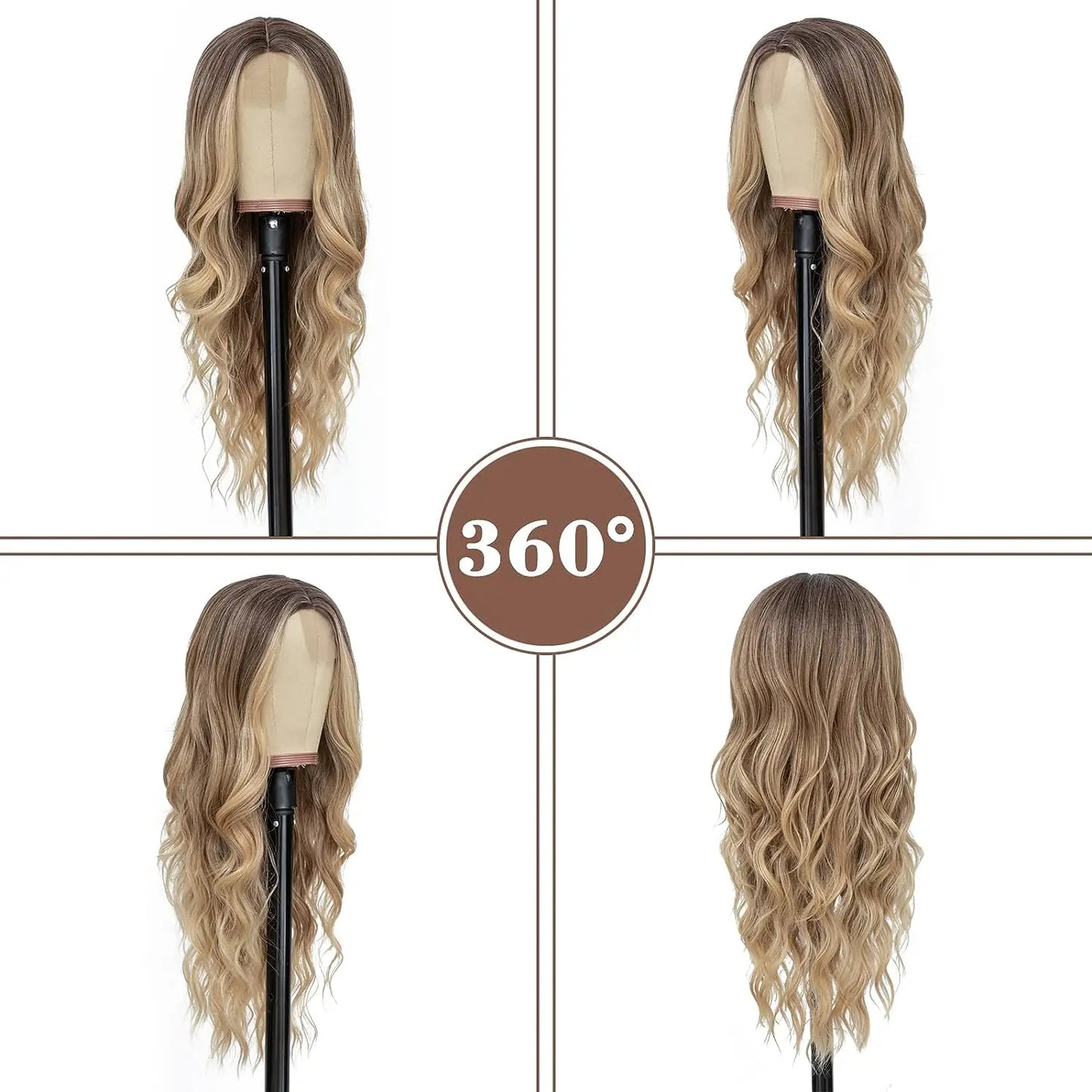 Long Wavy Synthetic Lace Wig – 26 Inch Middle Part, Heat Resistant