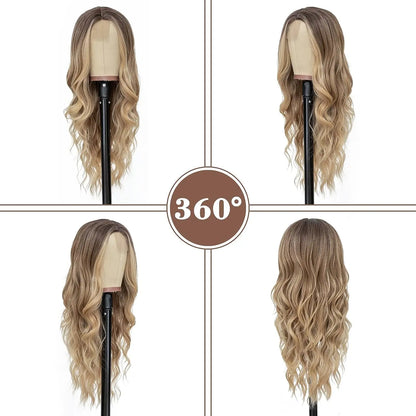 Long Wavy Synthetic Lace Wig – 26 Inch Middle Part, Heat Resistant