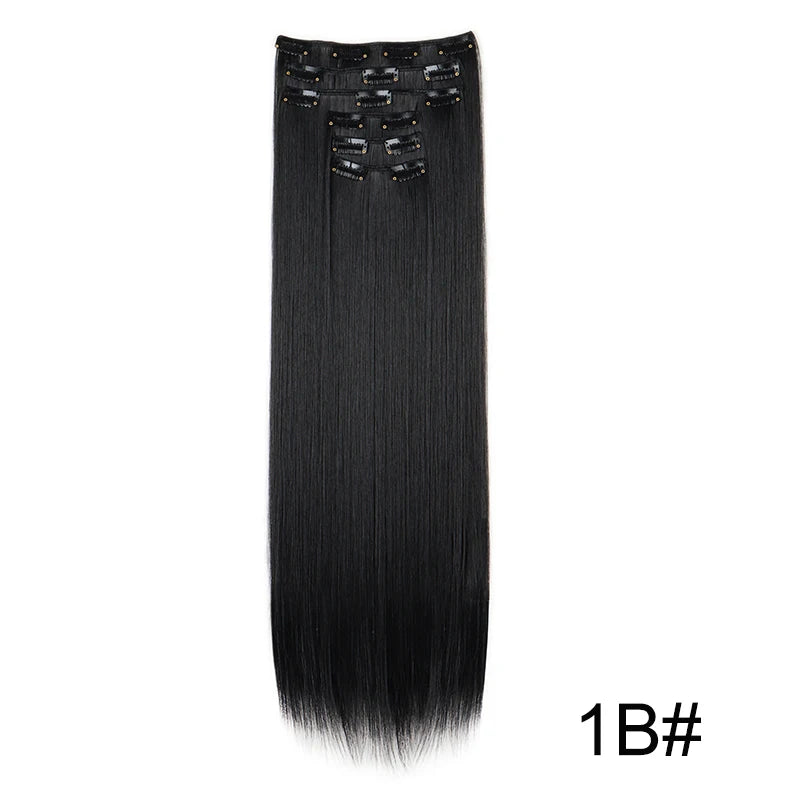 Clip-In Hair Extensions 6-Piece Set Long Straight Synthetic Seamless