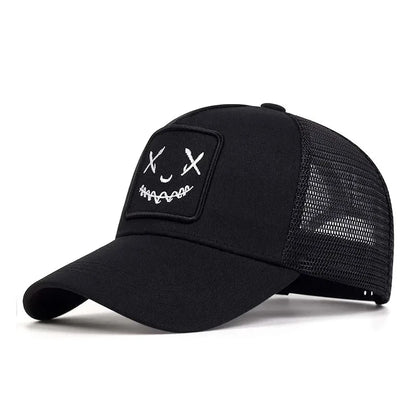 Smile Face Patch Trucker Hat – Unisex Mesh Baseball Cap